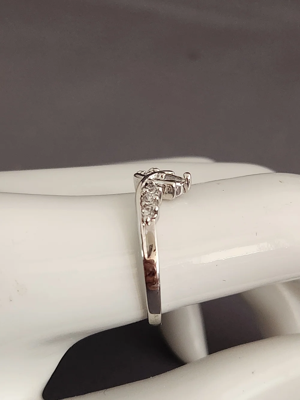 Silver Chevron Ring with Clear Stones
